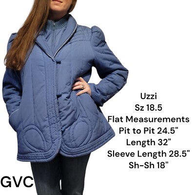 Plus Size Uzzi Womens Blue Coat Size 18.5 Turtleneck Collar Quilted Approx 2XL