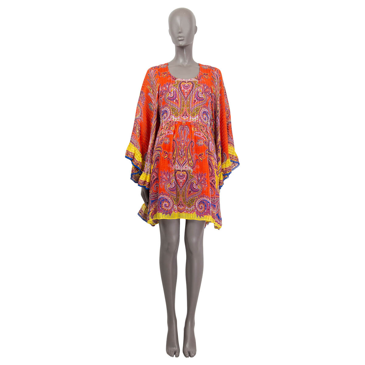 65083 auth ETRO orange silk PAISLEY BELL SLEEVE MINI Dress 42 M | eBay