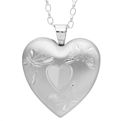 Sterling silver butterfly family heart shaped locket pendant with 18