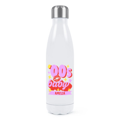 Personalised 00s Baby Double Wall Water Bottle 2000 Birthday Mum Sister Retro