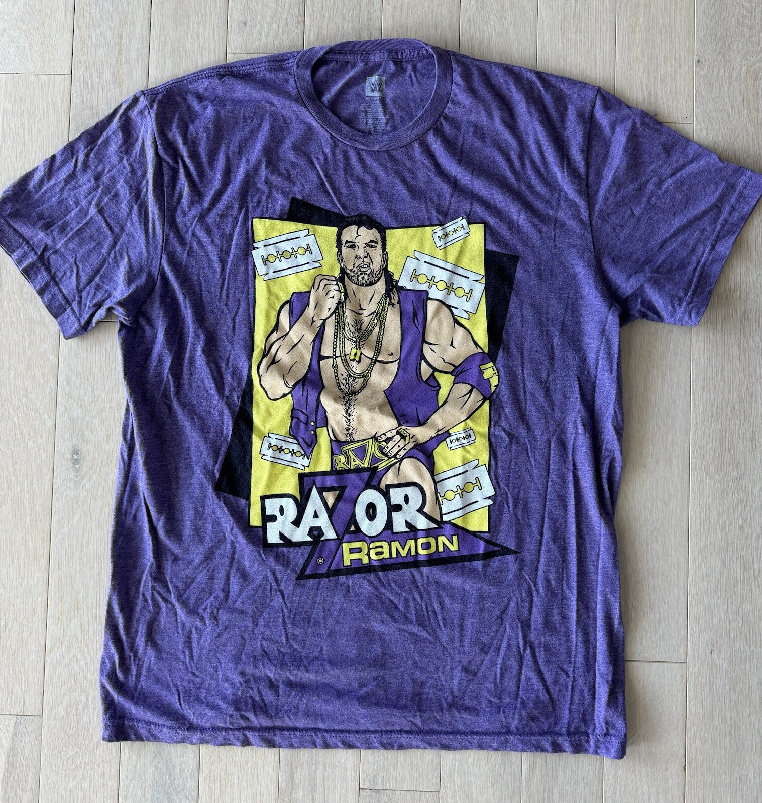 Razor Ramon Tee Razor Ramon Men's Large WWE Purple Legends Illustrated Shirt Short ...