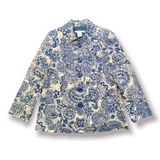 Requirements Women's Paisley Print Form Fitted Blazer Shirt Jacket Blue Size M