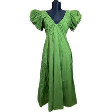 Abercrombie & Fitch Green Smocked Puff Sleeve Midi Dress Women's Size M pockets