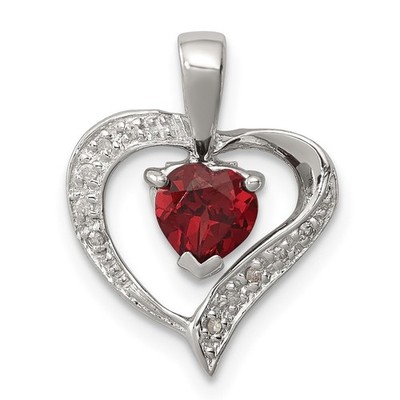 Sterling Silber Rhodium Herz Granat & Diamant Herz Anhänger Halskette Damen