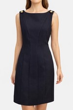 Tory Burch Wool Blend Navy Sheath Dress Gold buttons size 10 NWOT