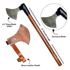 TheBoneEdge 21" Damascus Blade Throwing Axe Dark Wood Handle w/ Sheath