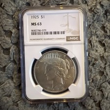 1925 Silver USA American Peace DOLLAR (MS 63 NGC Slabbed)