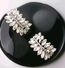 Shoe Clip Vintage 1950's Juliart Clear Rhinestone Buckle Silver Tone 2 1/2"