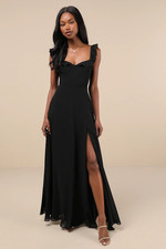 NWT lulus Dreamy Admiration Black Ruffled Maxi Dress