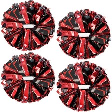 12 Metallic Cheerleading Pom Poms - 4 Pack, Black Red for Sports Dance