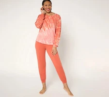 AnyBody Cozy Knit Tie-Dye Top and Jogger Set-Clay/Coral-Petite Medium A675367