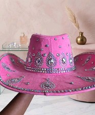 Women s Pink Silver Rhinestone Felt Cowboy/Western Hat, One Size Costume