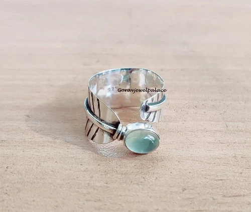 Handmade Aquamarine 925 Sterling Silver Ring - Adjustable Band Ring All Size