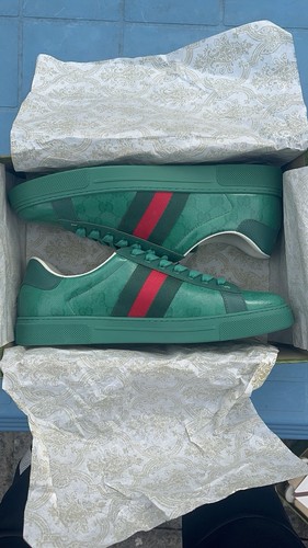 Gucci Ace GG Green Low Cut Shoes UK 9
