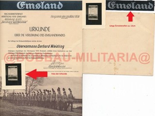 F100 Reichsarbeitsdienst Urkunde Ärmelstreifen Foto EMSLAND RAD Abtlg.3 /313