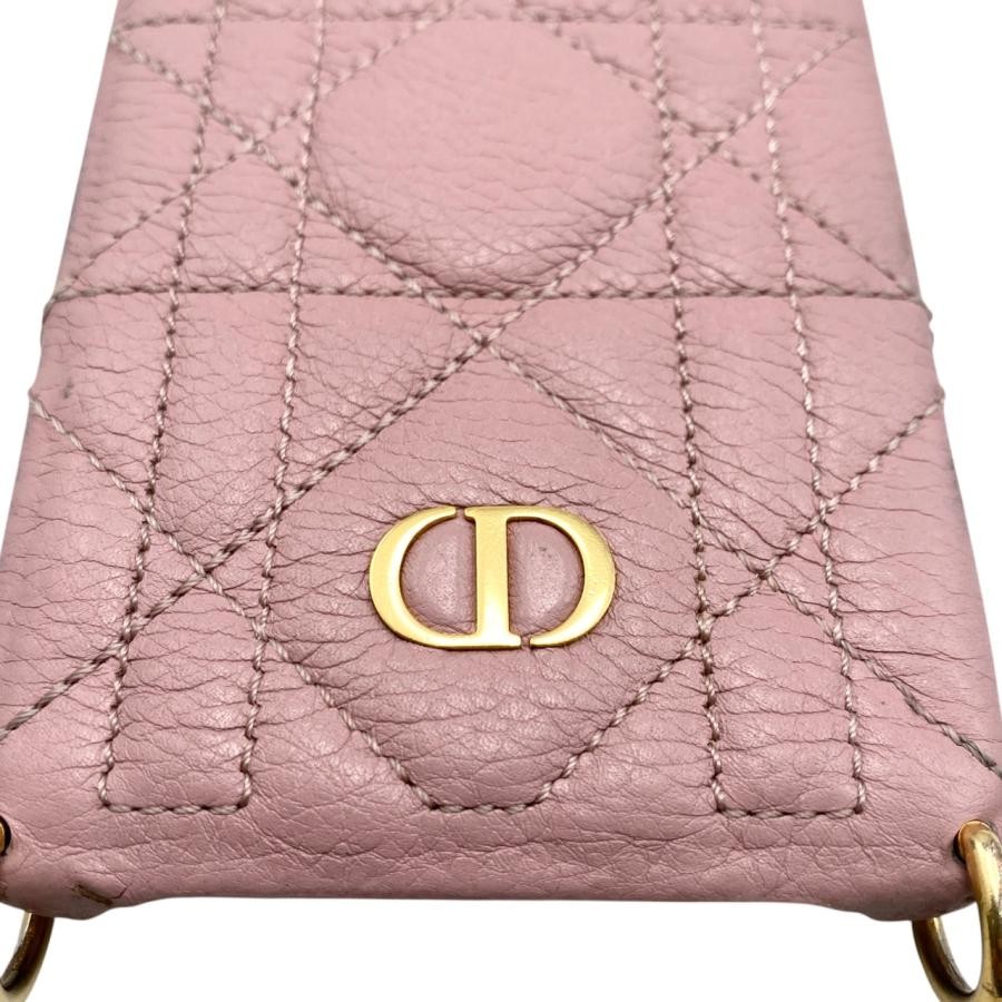 Christian Dior iPhone 14 Pro Case Cannage Logo Chain Pink