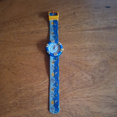 Flik Flak Swatch Watch Kid Youth 32mm Blue Swiss Made Dolphin Fish New Battery