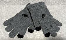Nike Swish Logo Gray Black KIDS Knit Winter Gloves One Size EUC