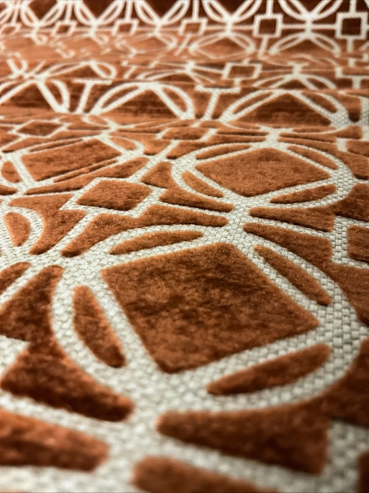 High End Designer Fabric Remnant Linen With Beautiful CopperColor Velvet Texture - Image 4 of 4