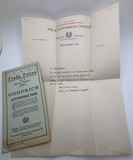 B.F. Goodrich Company Automobile Tire Trade Price Guide 1917 w/ Letter to Dealer