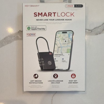 KeySmart SmartLock Bluetooth Travel Lock Black Works with Apple Find My