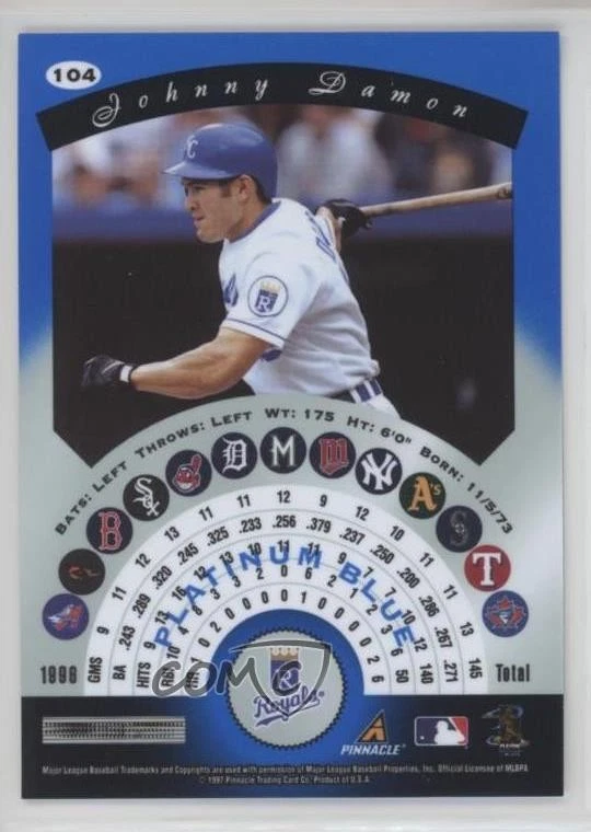1997 Pinnacle Totally Certified Platinum Blue Missing Serial Number Johnny Damon - Image 2 of 2