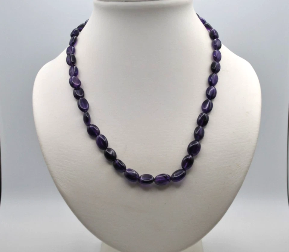 Amethyst Ovalen Halskette mit glatt geschliffen Steine - Bild 1 von 1