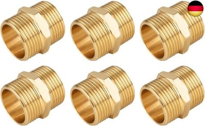 [6 Stück] Messing Doppelnippel - 3/4'' AG, Außengewinde Ø26.5mm, Trinkwasser Ge