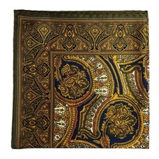 Gold  Olive Green Ornamental Silk Pocket Square Handmade in England 