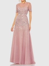 Mac Duggal Rosewood Sequined Beaded Short Sleeve Gown Size 18 698