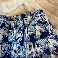 Lilly Pulitzer Girls 14 Shorts Blue Elephant Lightweight Preppy Safari DAK