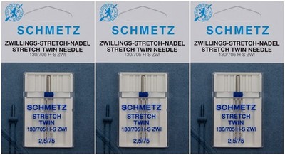  3 Zwillingsnadeln 2,5 / 75 Stretch SCHMETZ Nähnadeln