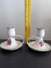 Pair of Loomco Hermitage Blue Spongeware Apple Candle Holders Cottage Country — photo 3