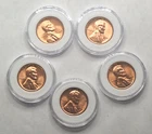 LOT OF 5 Lincoln Wheat Penny Cent BU Uncirculated - Brilliant Coin in Hard Case