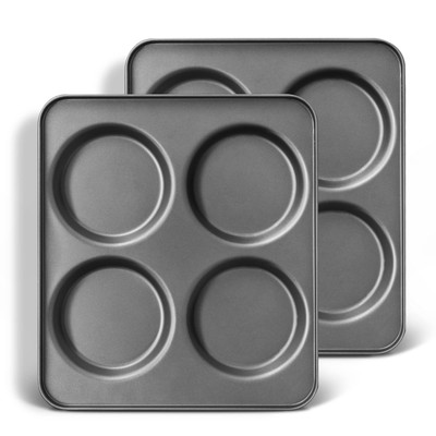 Large Muffin Top Pan Set of 2, 4 Cup Nonstick Hamburger Bun Baking Pan, Jumbo...