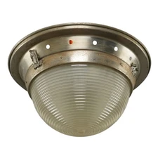 Industrial 20 in. Ribbed Glass Brushed Steel Flush Mount Light