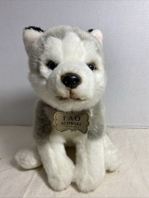 FAO Schwarz SIBERIAN HUSKY Wolf Puppy Dog 10'' Plush Red Collar 2018 Toy Blue Eye