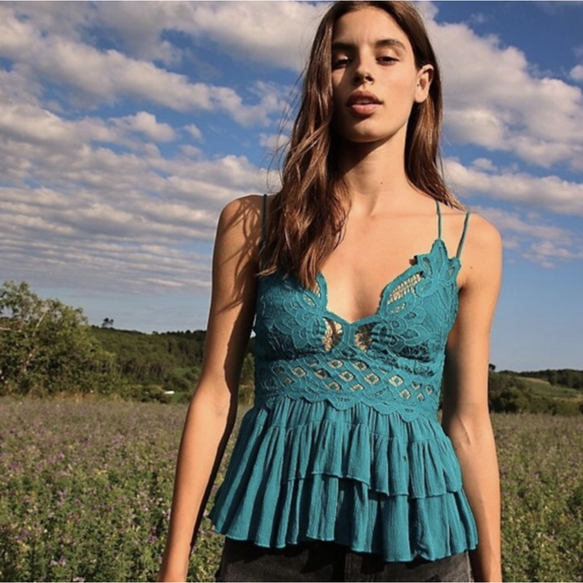 Free People Adella Lace Cami Tank Top Teal Size Small | eBay