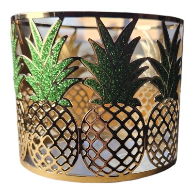 Bath and Body Works Three Wick Candle Holder Gold Metal Pineapple Glitter