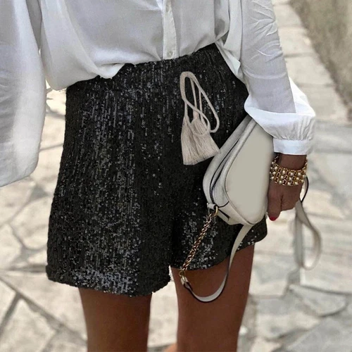 New Women Summer Sequin Shorts High Waist Casual Loose A Line Hot Pants Sparkly - Picture 8 of 20