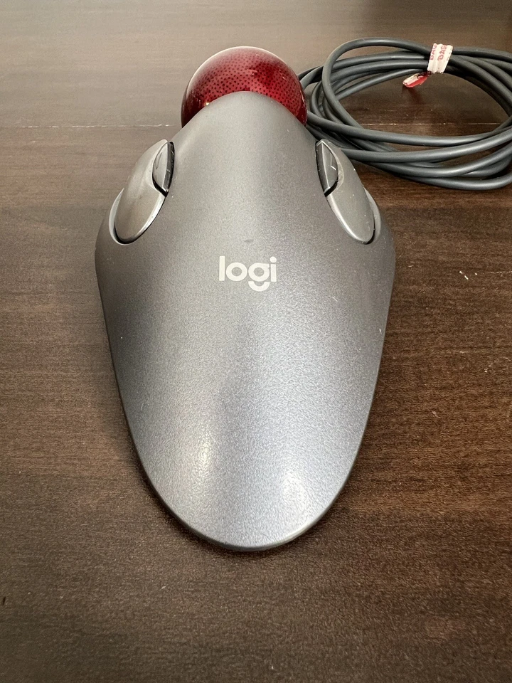 Logitech Trackman Trackball PC Mouse Gray with RED Ball Wired T-BC21 810-000767 - Image 3 of 4