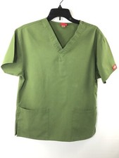 DICKIES Cypress Green 100 Cotton Scrub Top SMALL w/ Pockets GUC NOT PERFECT