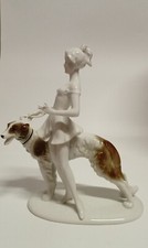 Statuina Art Deco Gerold porcellana Bavaria Lady with Borzoi Dog Germany - 1 #