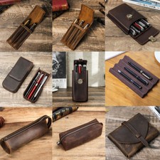 Genuine Leather 2/3 Slot Hard Fountain Pen Case storage Box Office Supply Pouch