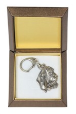 Basset Hound 2 - Silver Plated Keychain with a Dog, Box Art Dog