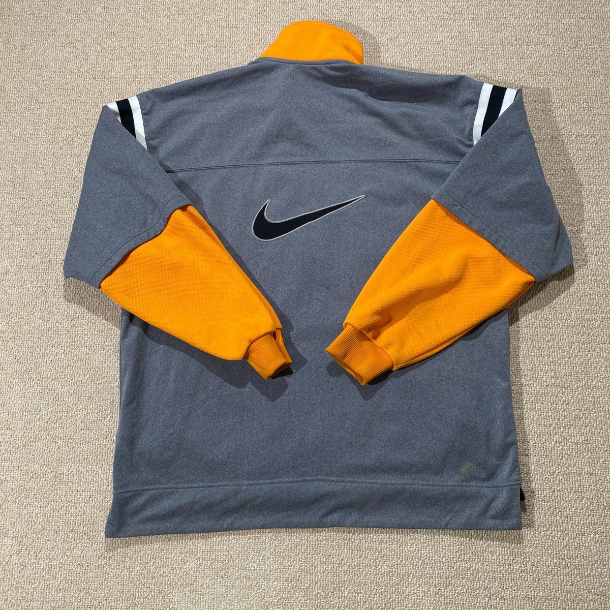 VINTAGE Nike Tracksuit Top Mens Large Grey Orange 90s Fleece Track Jacket