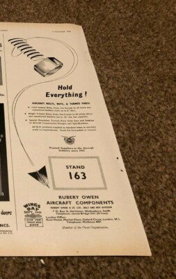 AC46 WERBUNG 11X4 RUBERY OWEN FLUGZEUGKOMPONENTEN - SCHRAUBEN. MUTTERN & DREHTEILE
