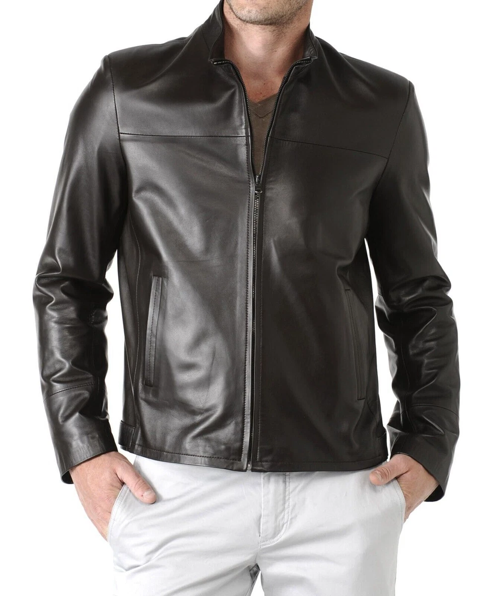Black Men s Soft 100 Genuine Lambskin Leather Party Wear Slim Fit