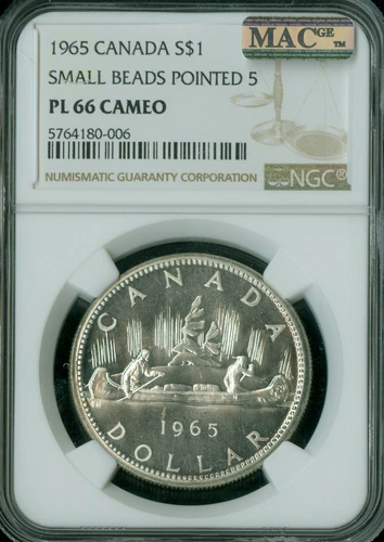 1965 CANADA SILVER DOLLAR NGC PL66 CAMEO MAC SPOTLESS .