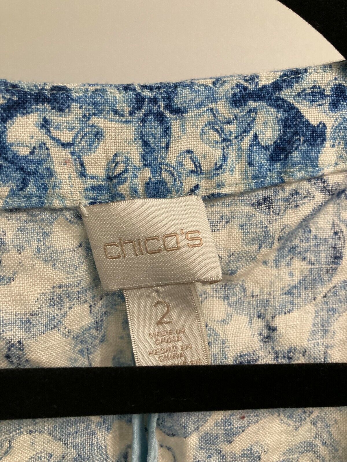 CHICOS Linen Jacket Size 2 Large 10 12 Blue White… - image 4